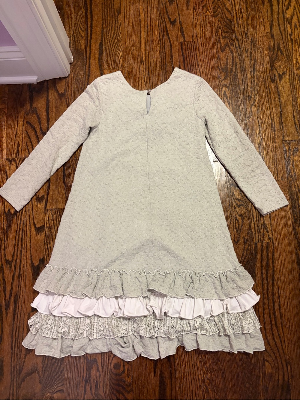 Girls Size 8 Lace-Front Long Sleeve Layered Dress - Light Gray - Picture 2 of 4
